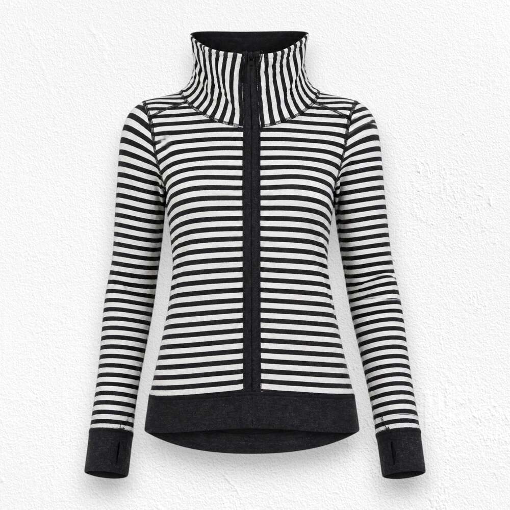 Lululemon Gray White Reversible Striped Funnel Neck Pullover Sweater Size 6